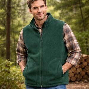 Woolrich Men’s Fleece Vest Forest Green Full Zip Outdoor Workwear 2XL